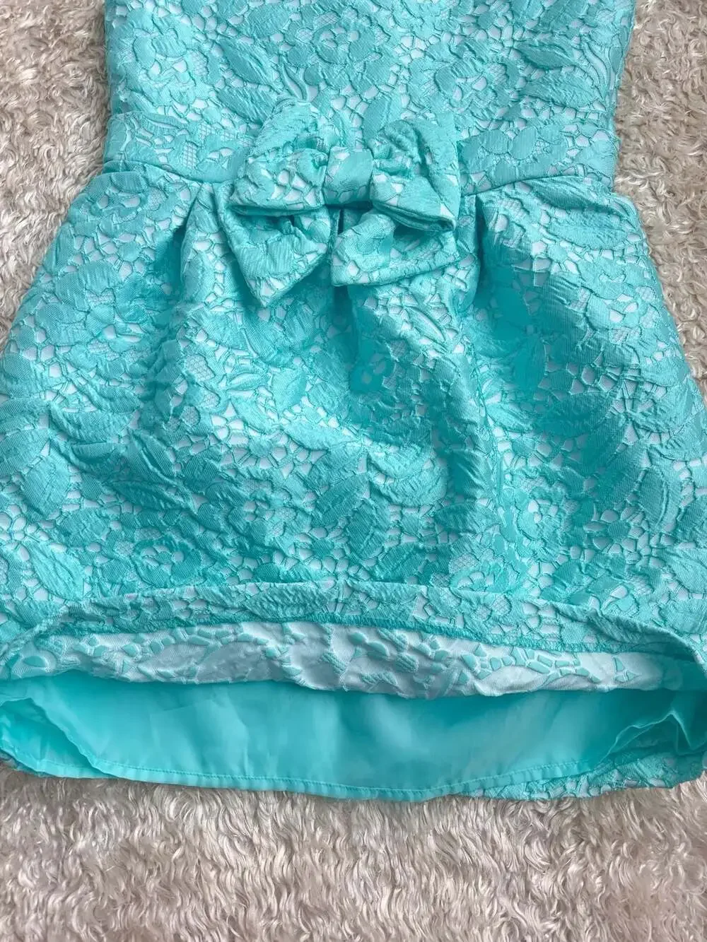 Dressed Up by Gymboree Girls Aqua Mint Jacquard Floral Lace Bow Dress Size 8